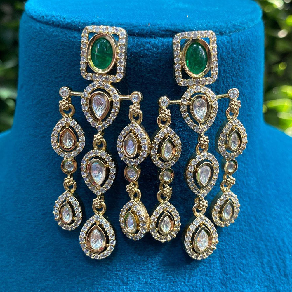 Royal Kundan Jewellery Gold Plated Crystal Stone Dangler Earrings