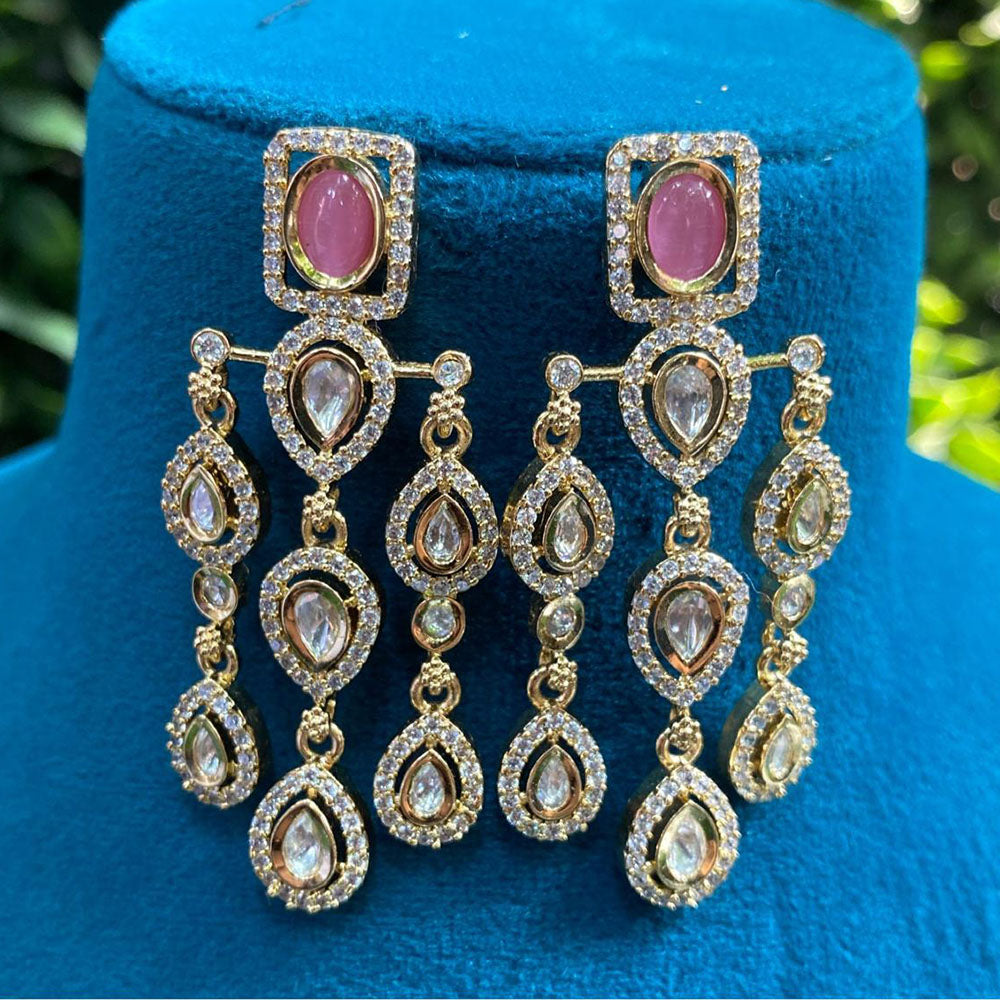Royal Kundan Jewellery Gold Plated Crystal Stone Dangler Earrings
