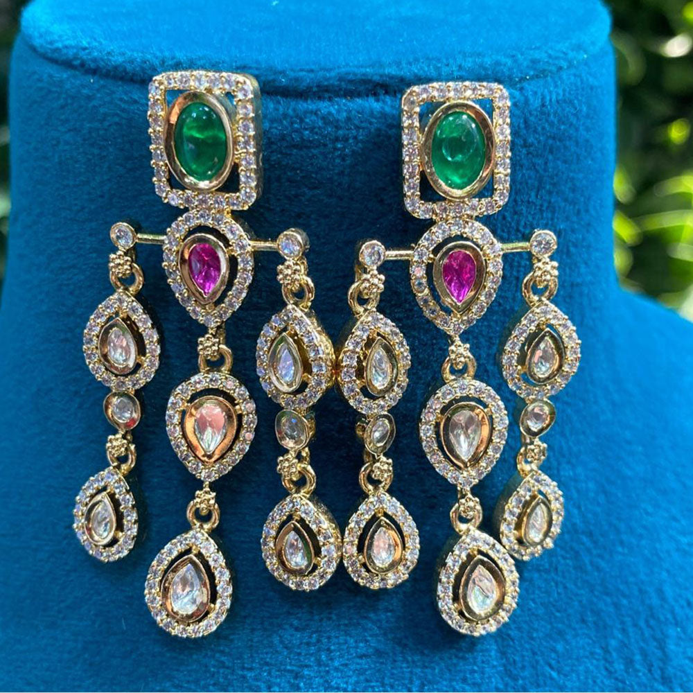 Royal Kundan Jewellery Gold Plated Crystal Stone Dangler Earrings
