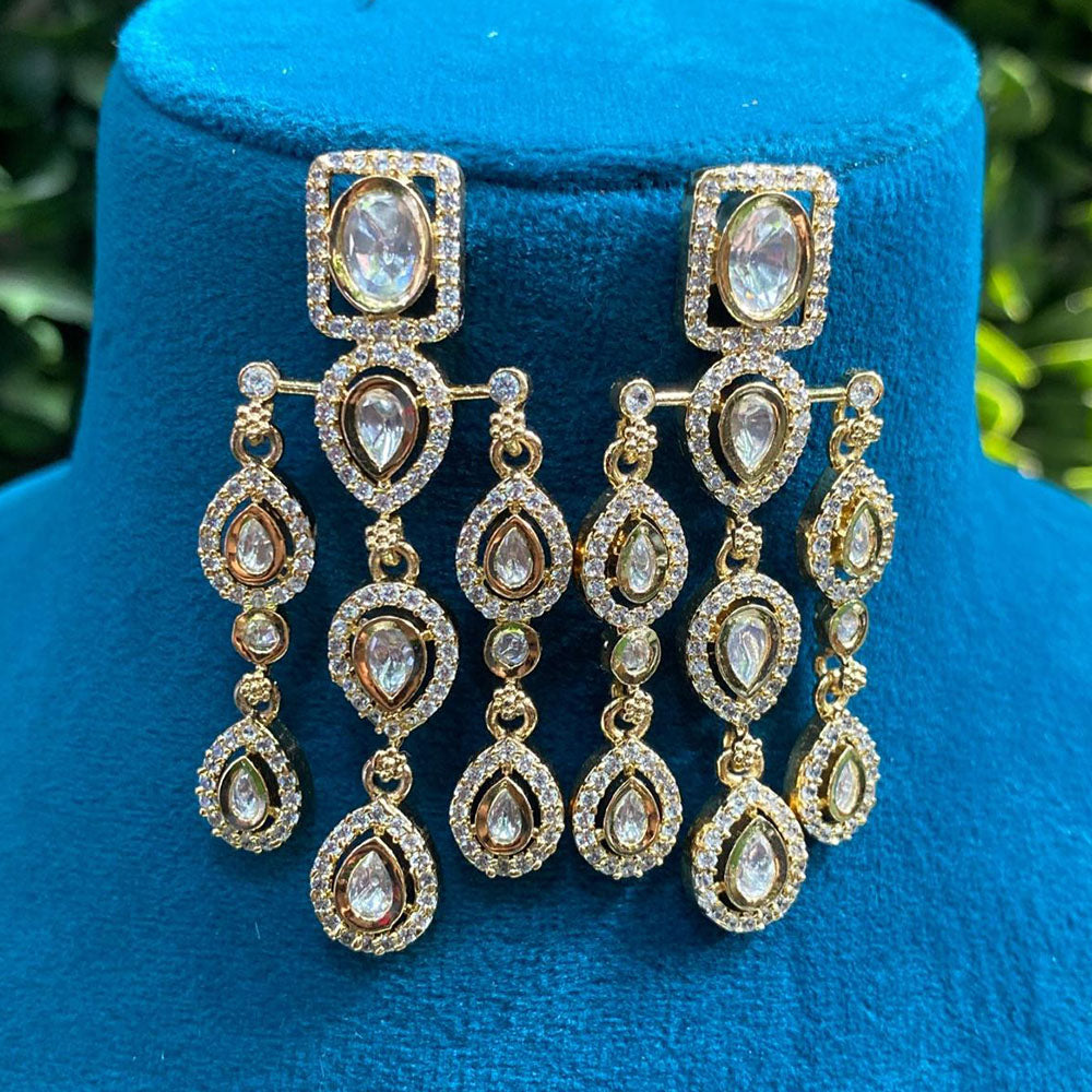 Royal Kundan Jewellery Gold Plated Crystal Stone Dangler Earrings