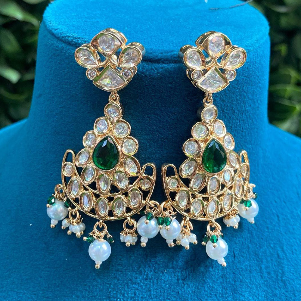 Royal Kundan Jewellery Gold Plated Crystal Stone And Pearls Dangler Earrings