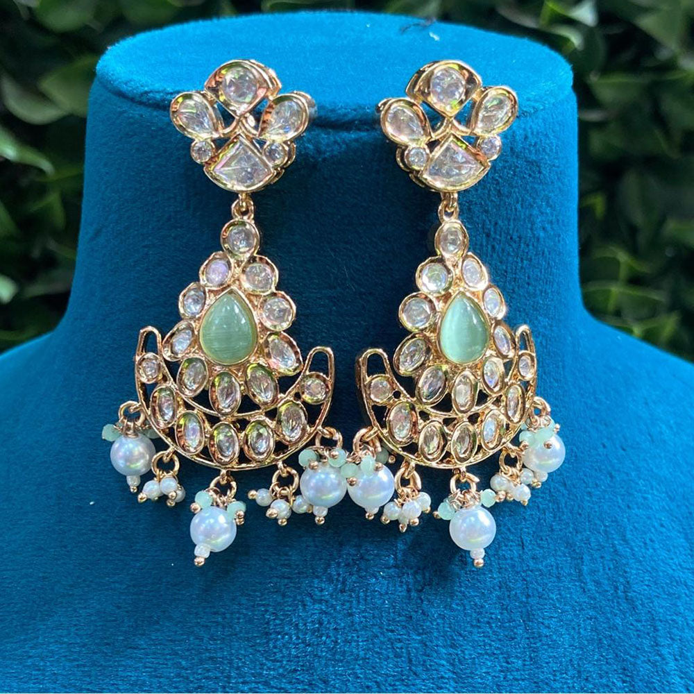 Royal Kundan Jewellery Gold Plated Crystal Stone And Pearls Dangler Earrings