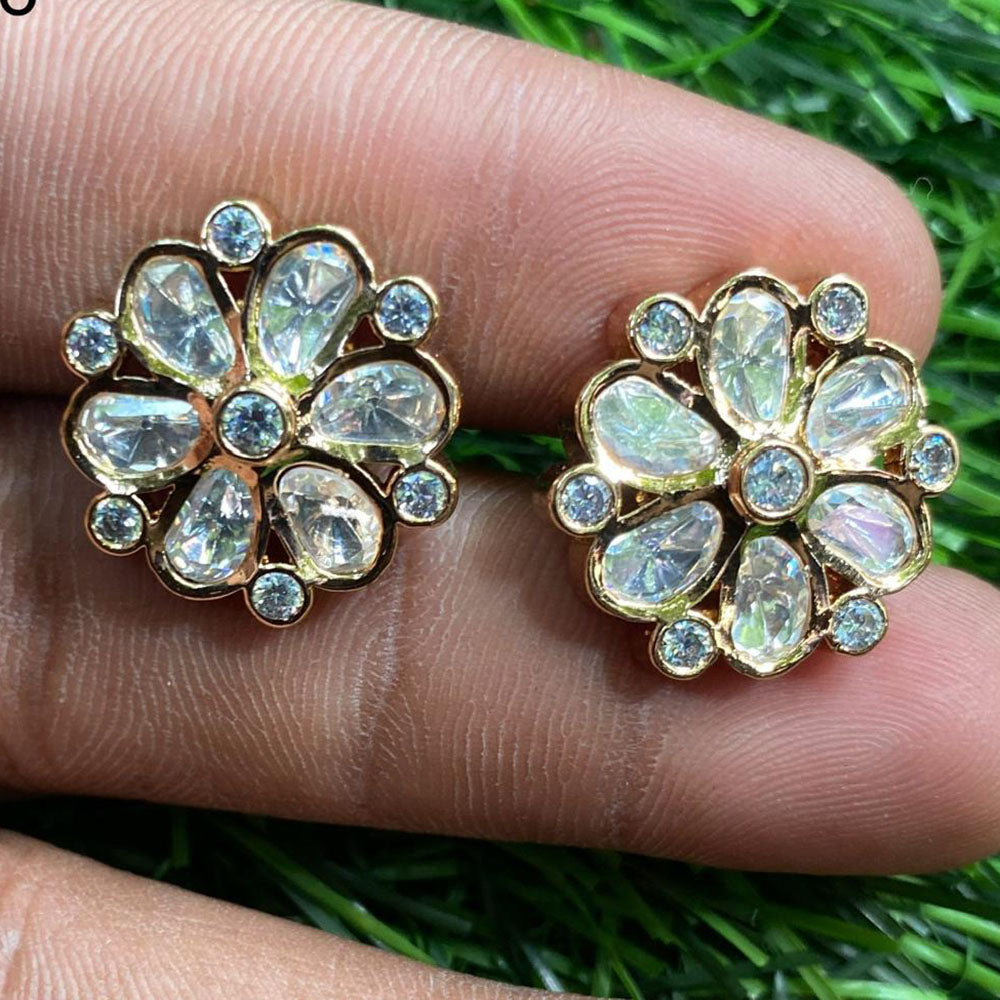Royal Kundan Jewellery Gold Plated Crystal Stone Stud Earrings