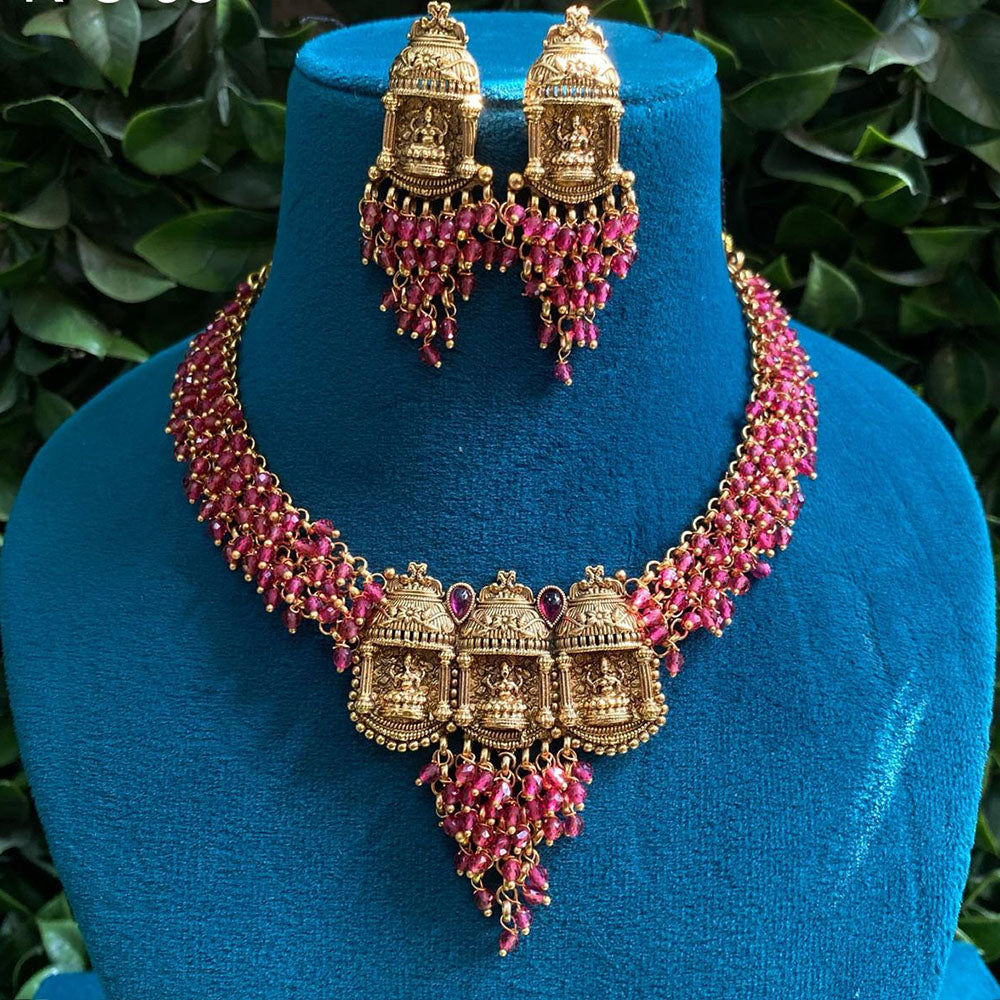 Royal Kundan Jewellery Gold Plated Pearls Temple Necklace Set