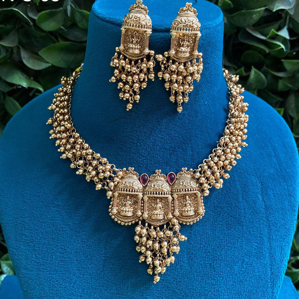 Royal Kundan Jewellery Gold Plated Pearls Temple Necklace Set