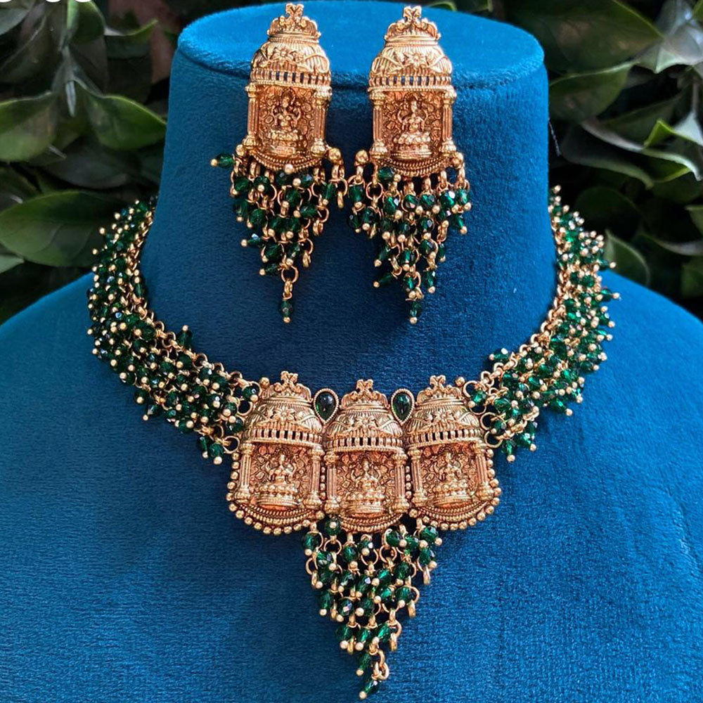 Royal Kundan Jewellery Gold Plated Pearls Temple Necklace Set
