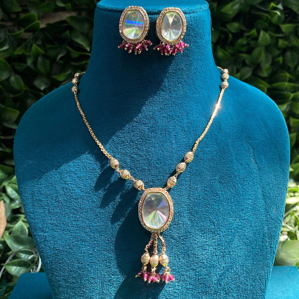 Royal Kundan Jewellery Gold Plated Crystal Stone Necklace Set
