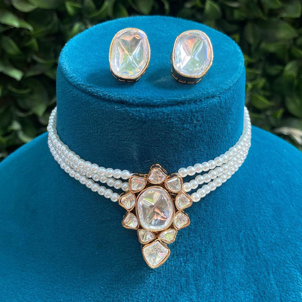 Royal Kundan Jewellery Gold Plated Polki Kundan And Pearls Choker Necklace Set