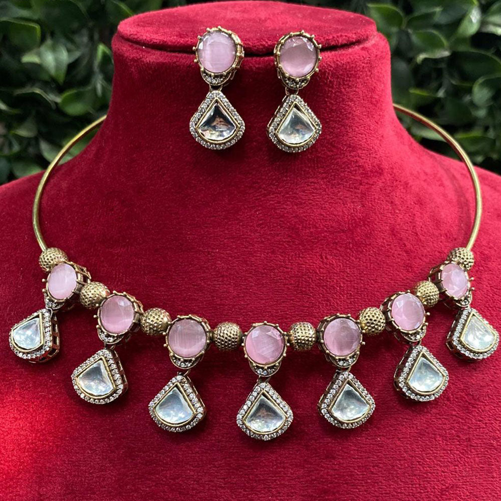 Royal Kundan Jewellery Gold Plated Crystal Stone Necklace Set