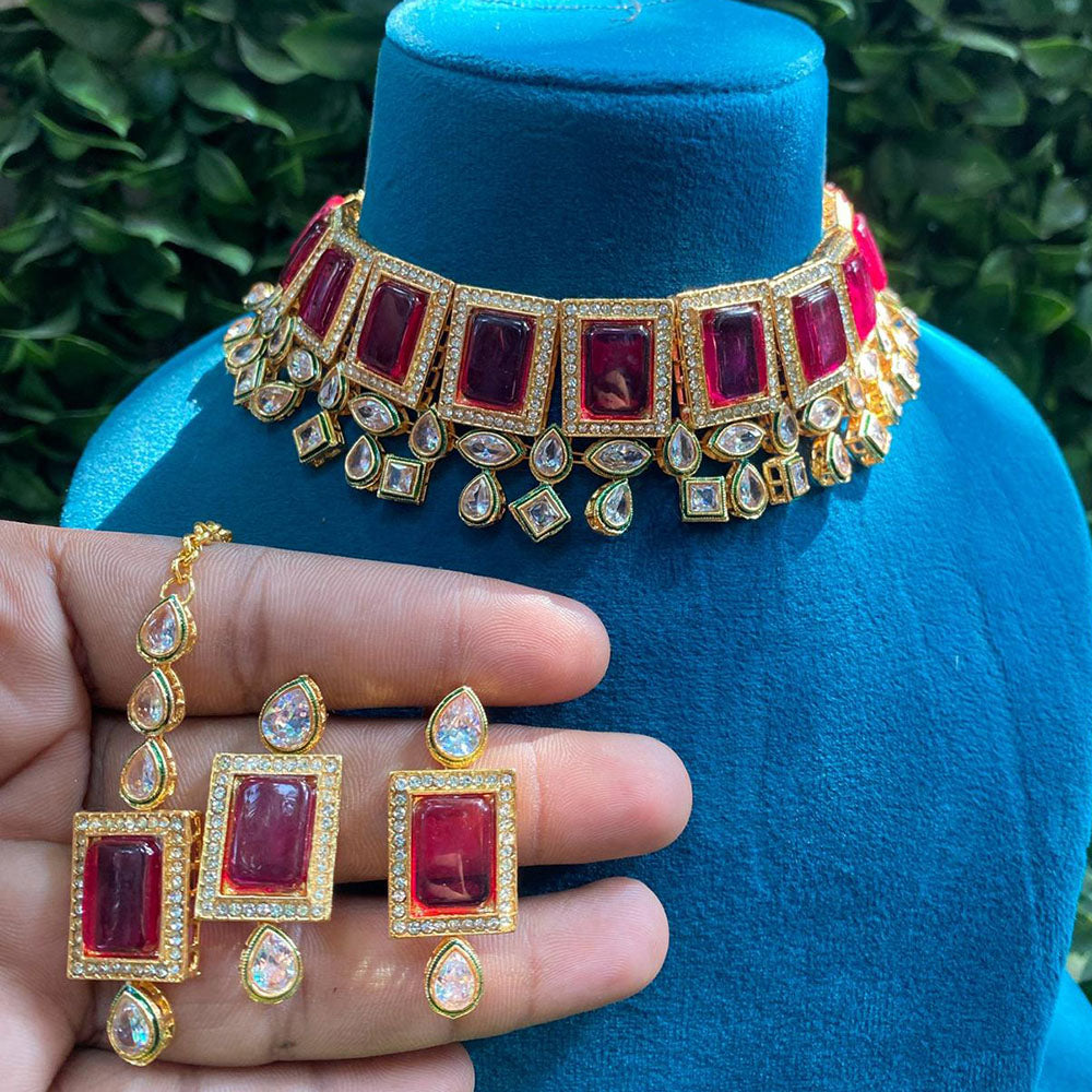 Royal Kundan Jewellery Gold Plated Crystal Stone Choker Necklace Set
