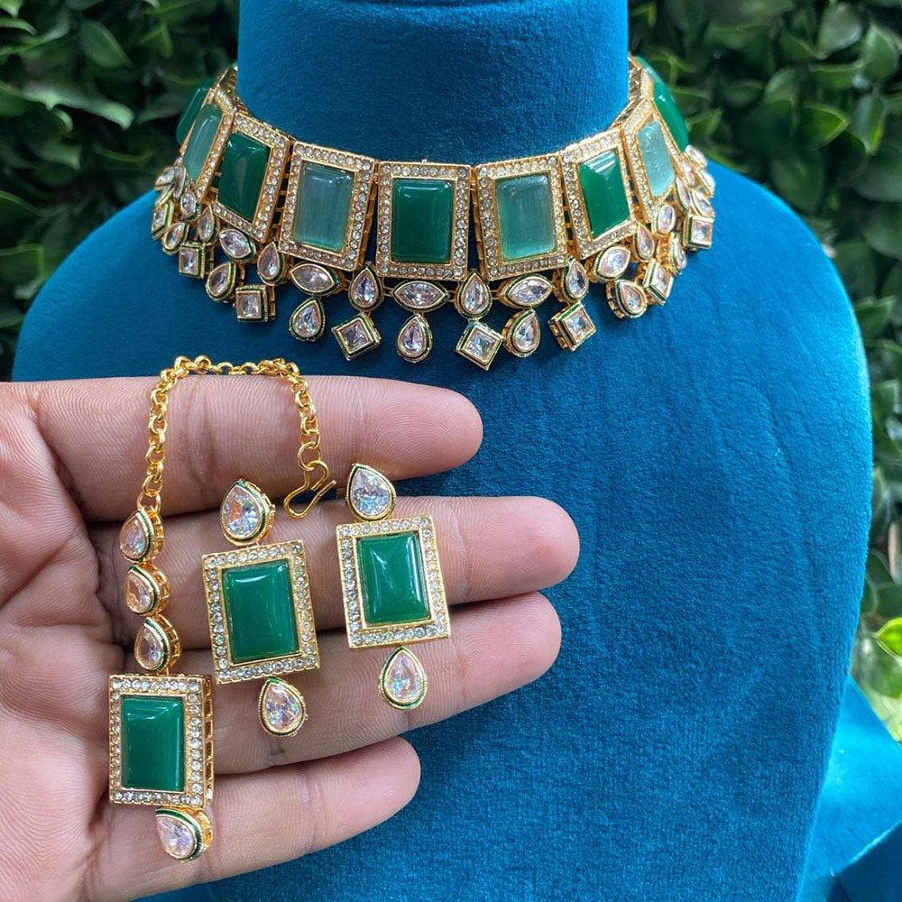 Royal Kundan Jewellery Gold Plated Crystal Stone Choker Necklace Set