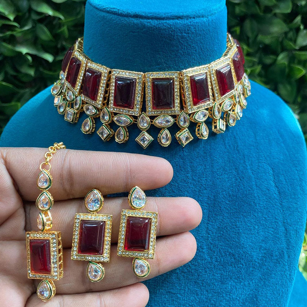 Royal Kundan Jewellery Gold Plated Crystal Stone Choker Necklace Set