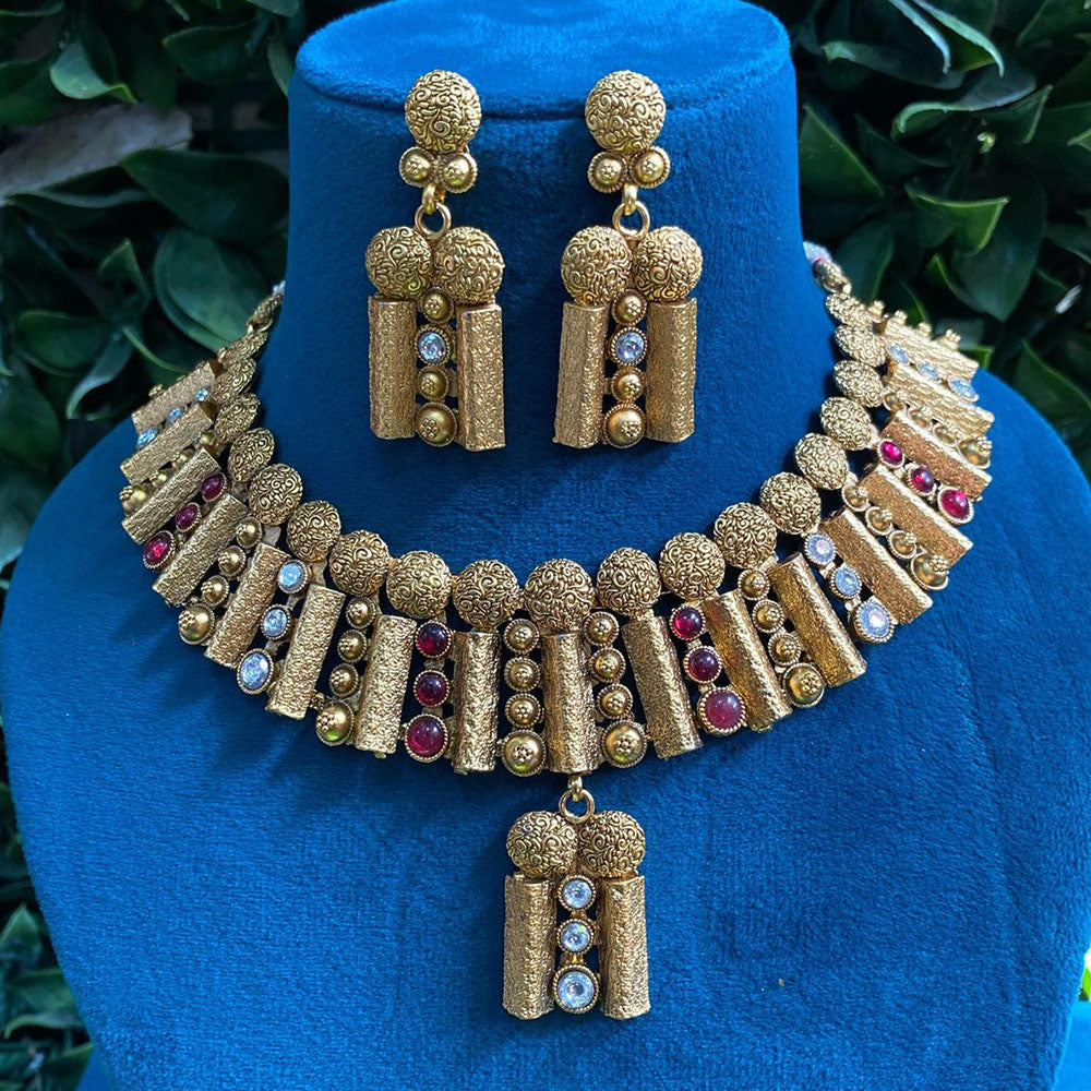 Royal Kundan Jewellery Gold Plated Pota Stone Necklace Set
