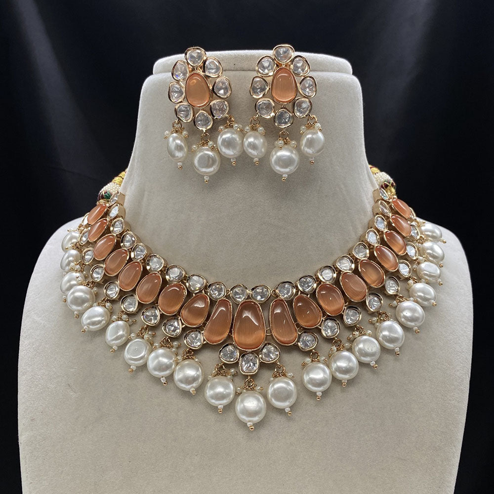 Royal Kundan Jewellery Gold Plated Polki Kundan And Pearls Necklace Set