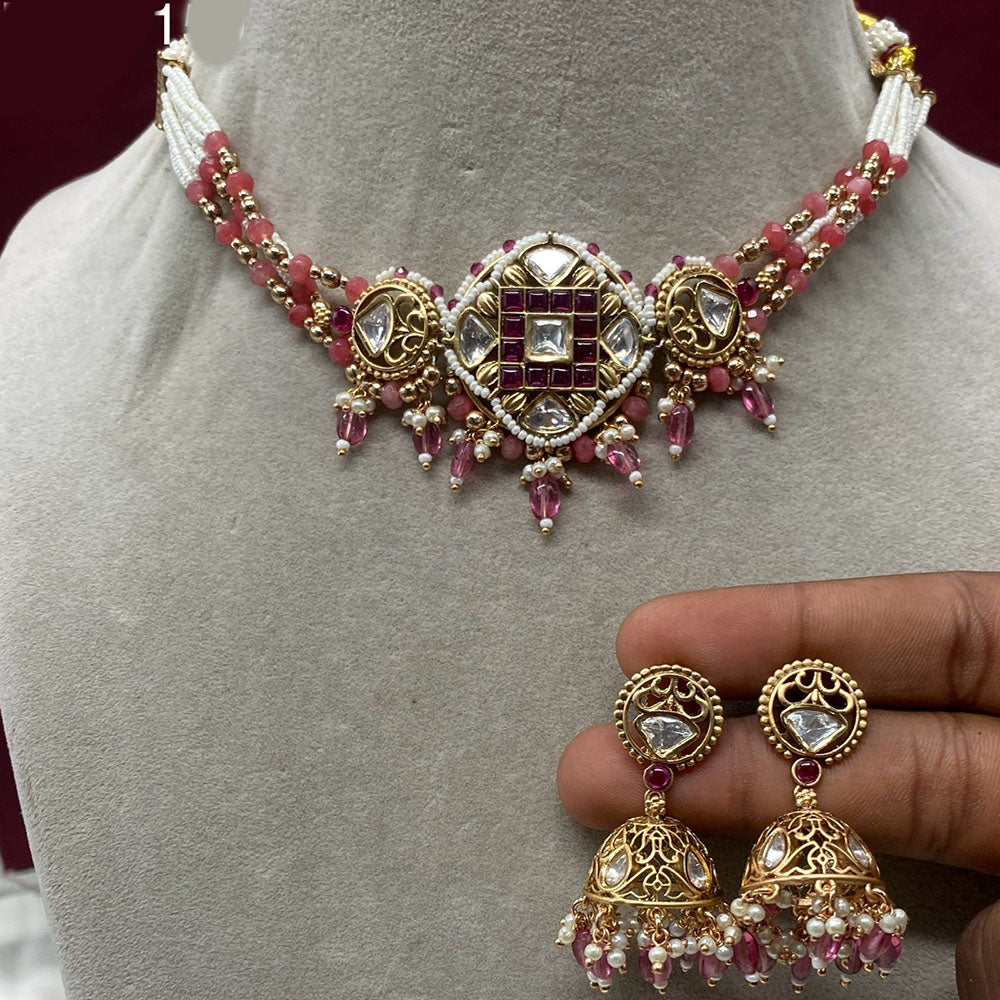 Royal Kundan Jewellery Gold Plated Polki Kundan And Pearls Choker Necklace Set