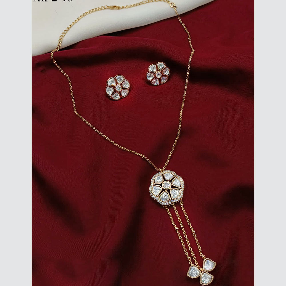 Royal Kundan Jewellery Gold Plated Polki Kundan Stone Chain Pendent Set