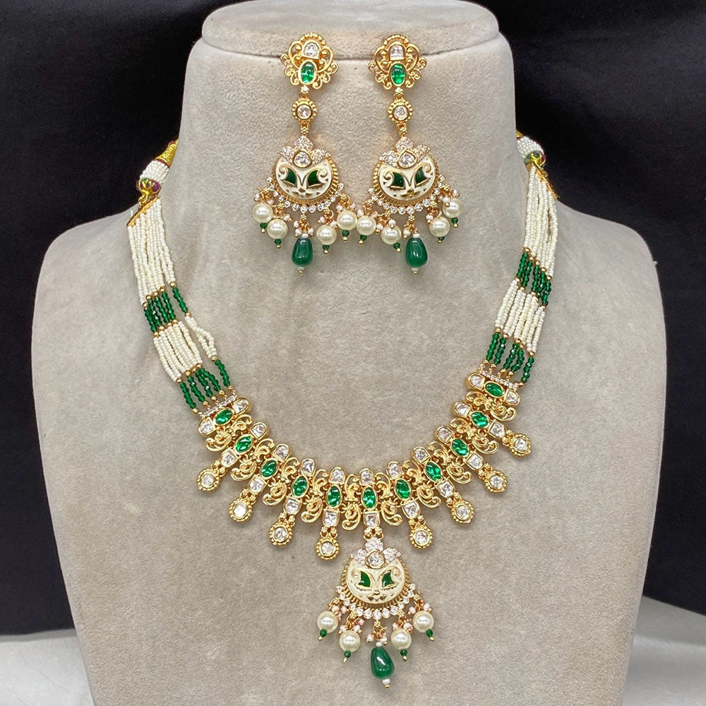 Royal Kundan Jewellery Gold Plated Polki Kundan And Pearls Necklace Set