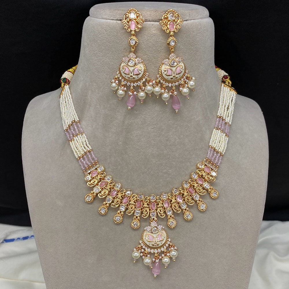 Royal Kundan Jewellery Gold Plated Polki Kundan And Pearls Necklace Set