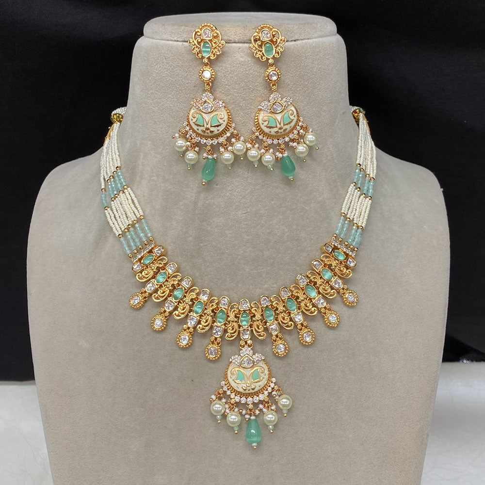 Royal Kundan Jewellery Gold Plated Polki Kundan And Pearls Necklace Set