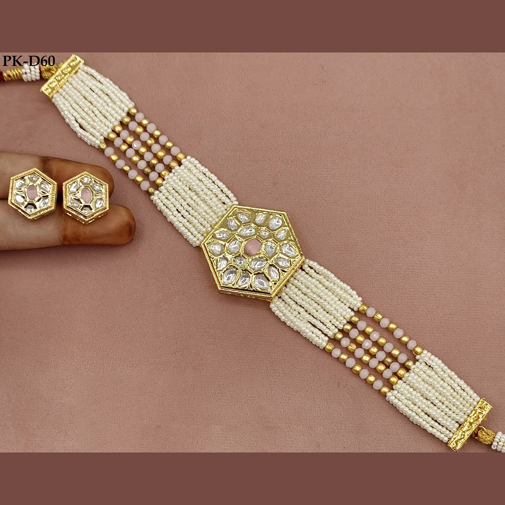 Royal Kundan Jewellery Gold Plated Polki Kundan And Pearls Choker Necklace Set