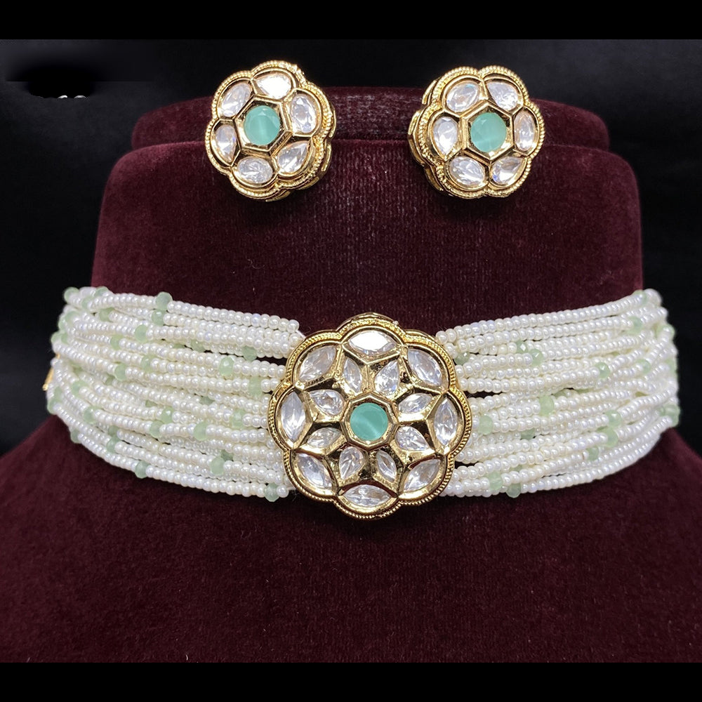 Royal Kundan Jewellery Gold Plated Polki Kundan And Pearls Choker Necklace Set