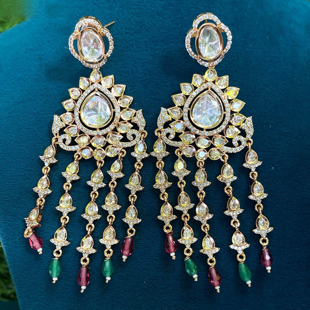 Royal Kundan Jewellery Gold Plated Polki Kundan And Beads Dangler Earrings