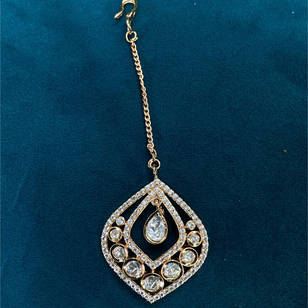 Royal Kundan Jewellery Gold Plated Polki Kundan Maangtikka