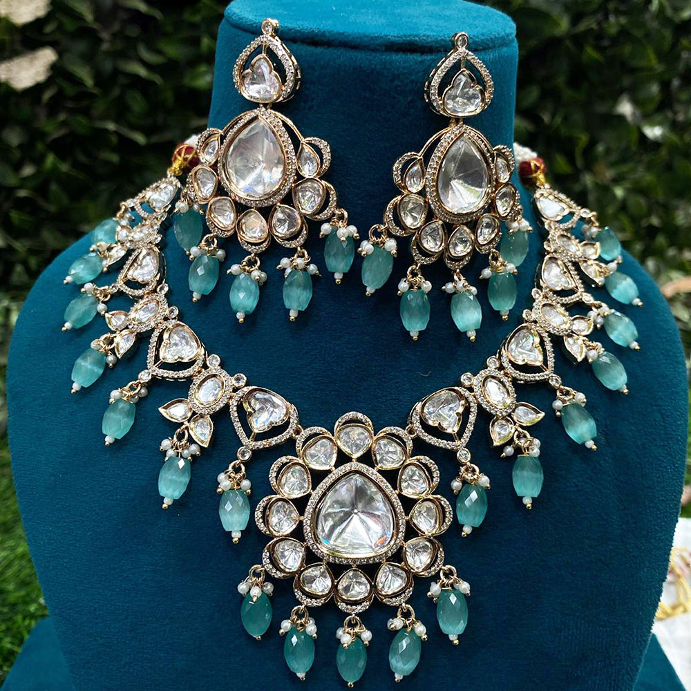 Royal Kundan Jewellery Gold Plated Polki Kundan And Beads Necklace Set