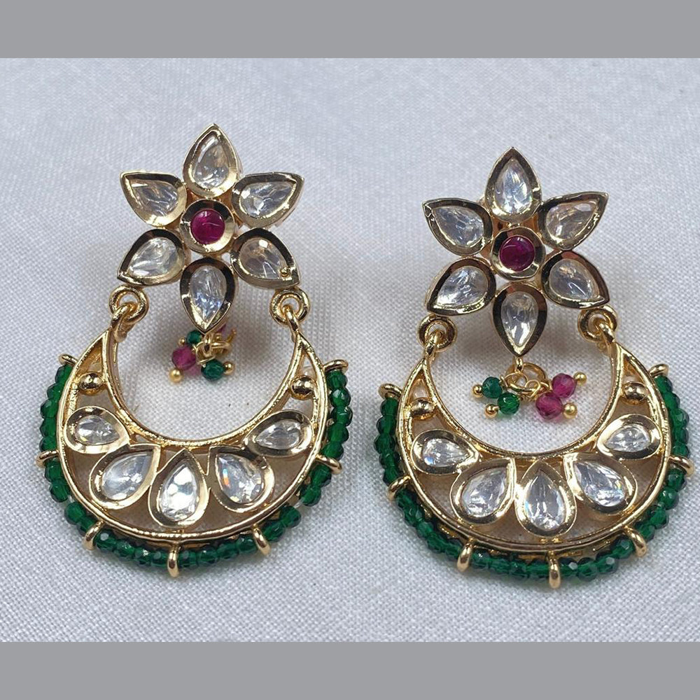 Royal Kundan Jewellery Gold Plated Polki Kundan And Pearls Dangler Earrings