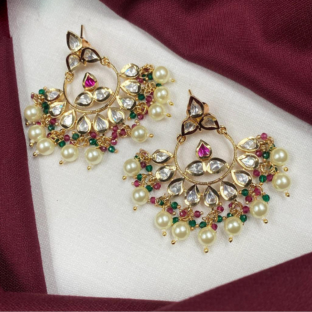 Royal Kundan Jewellery Gold Plated Polki Kundan And Pearls Dangler Earrings