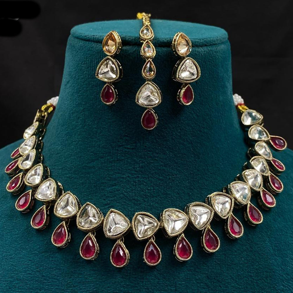 Royal Kundan Jewellery Gold Plated Crystal Stone Necklace Set