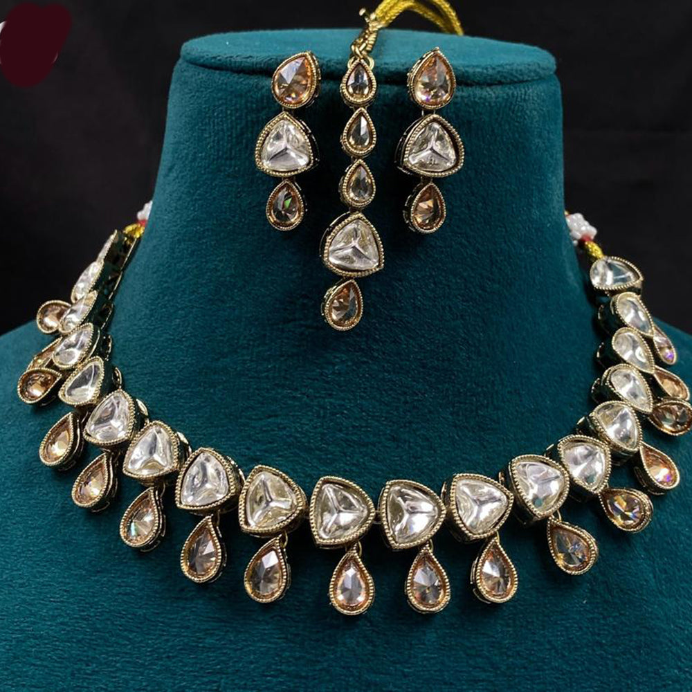Royal Kundan Jewellery Gold Plated Crystal Stone Necklace Set