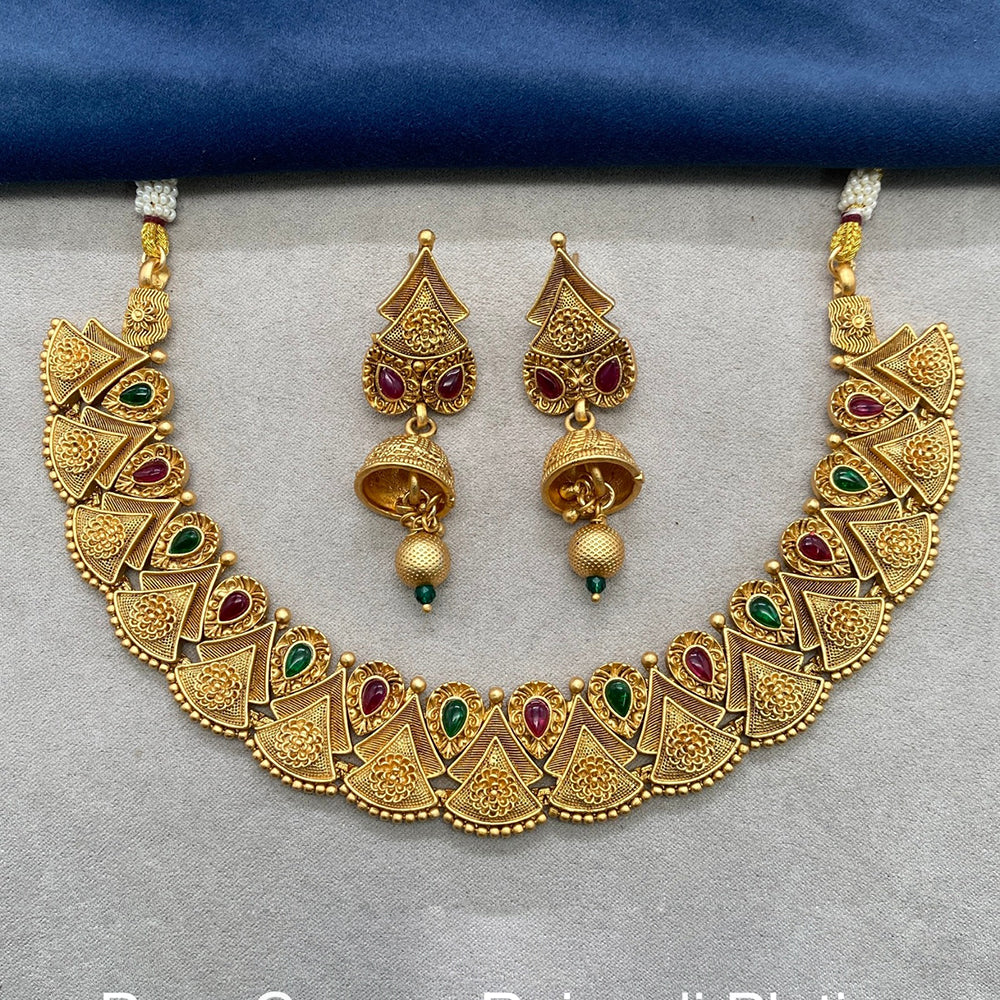 Royal Kundan Jewellery Gold Plated Pota Stone Necklace Set