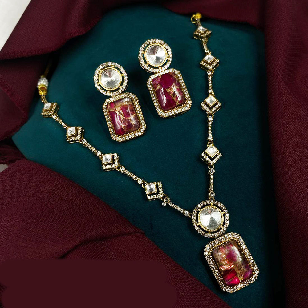 Royal Kundan Jewellery Gold Plated Druzy Stone Necklace Set