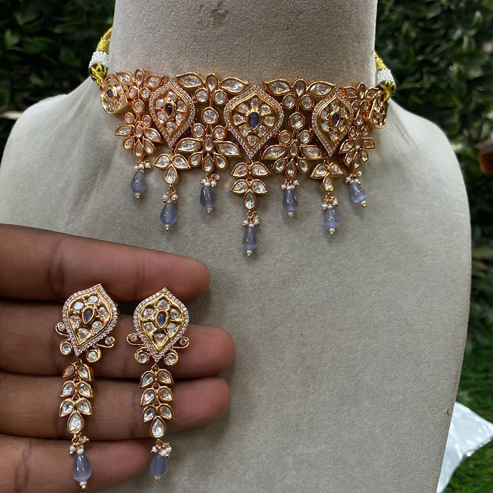 Royal Kundan Jewellery Gold Plated Polki Kundan And Beads Choker Necklace Set