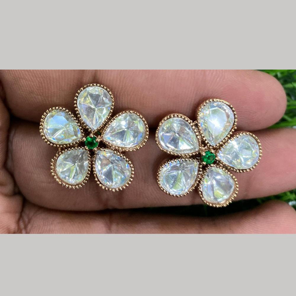 Royal Kundan Jewellery Gold Plated Crystal Stone Stud Earrings
