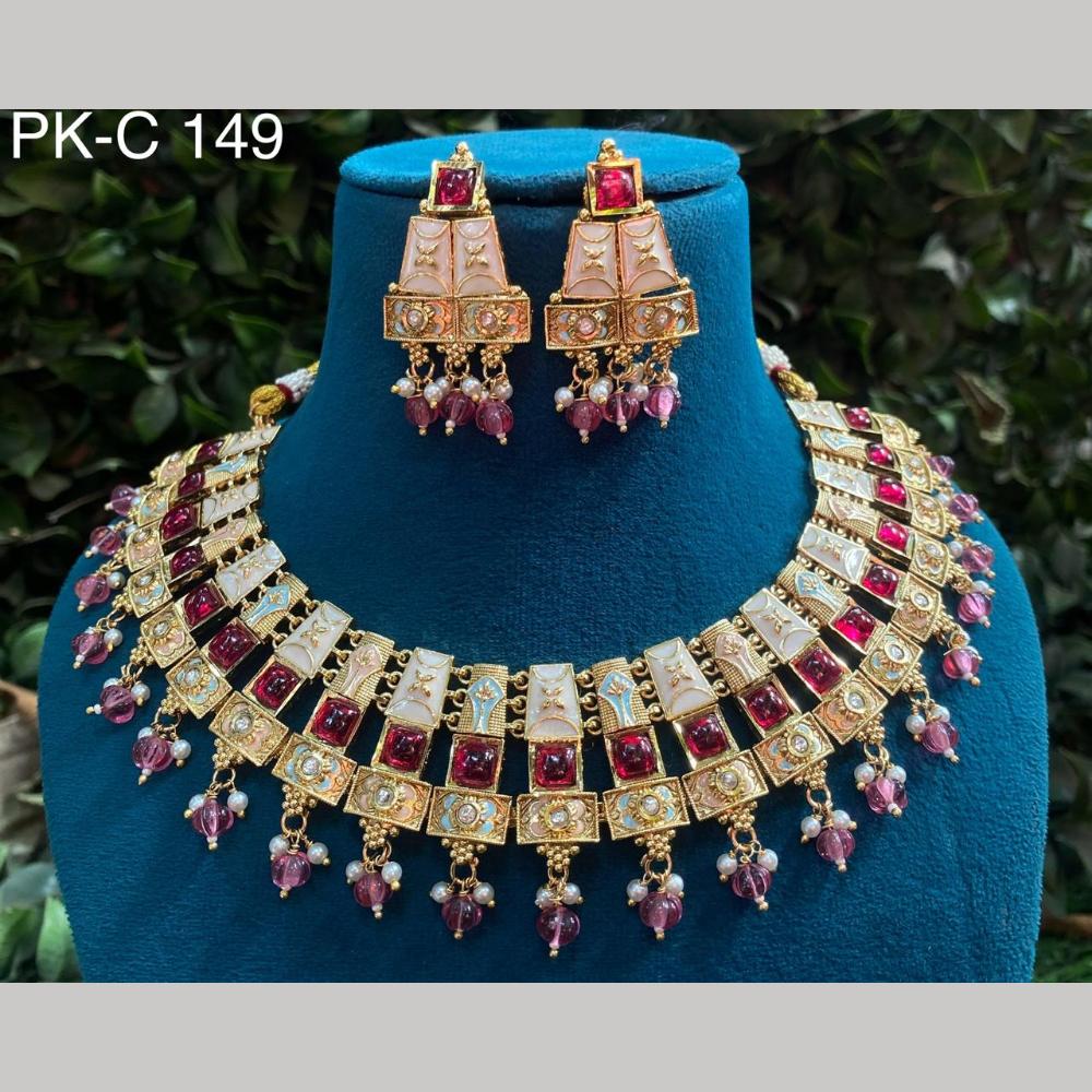 Royal Kundan Jewellery Gold Plated Crystal Stone Necklace Set