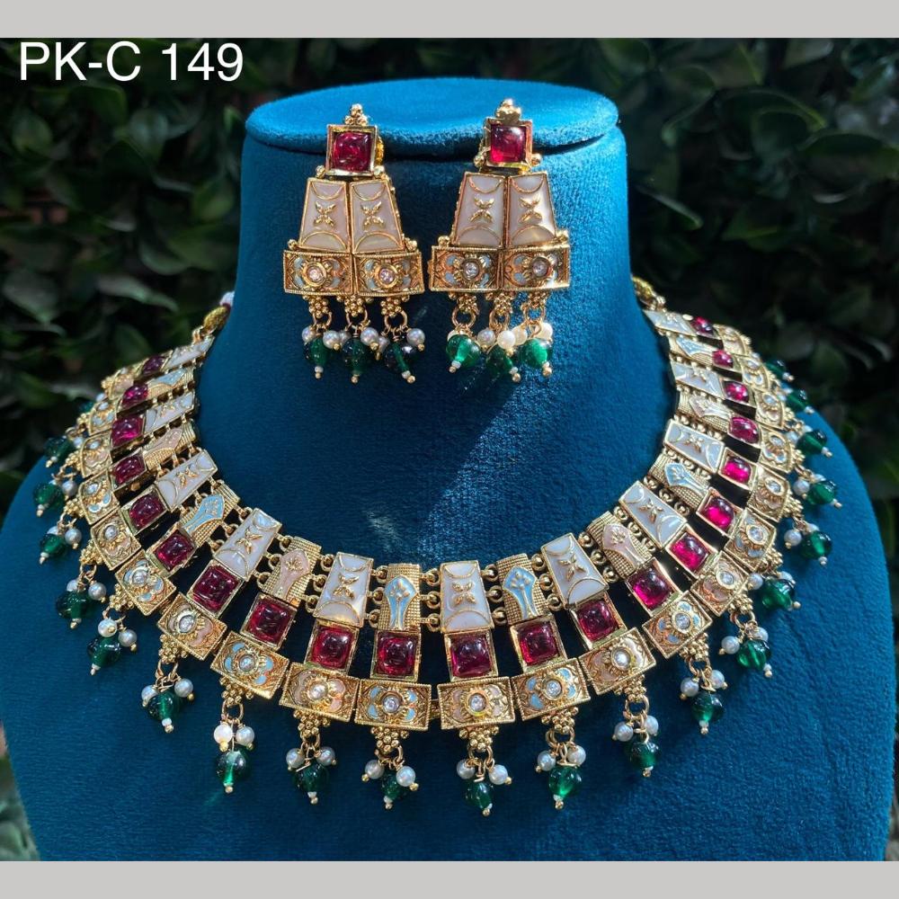 Royal Kundan Jewellery Gold Plated Crystal Stone Necklace Set