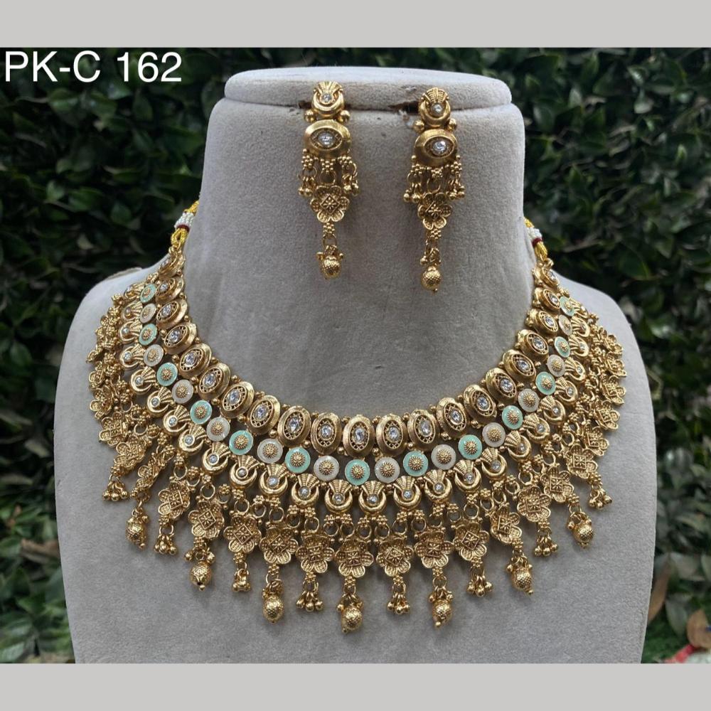 Royal Kundan Jewellery Gold Plated Crystal Stone Necklace Set