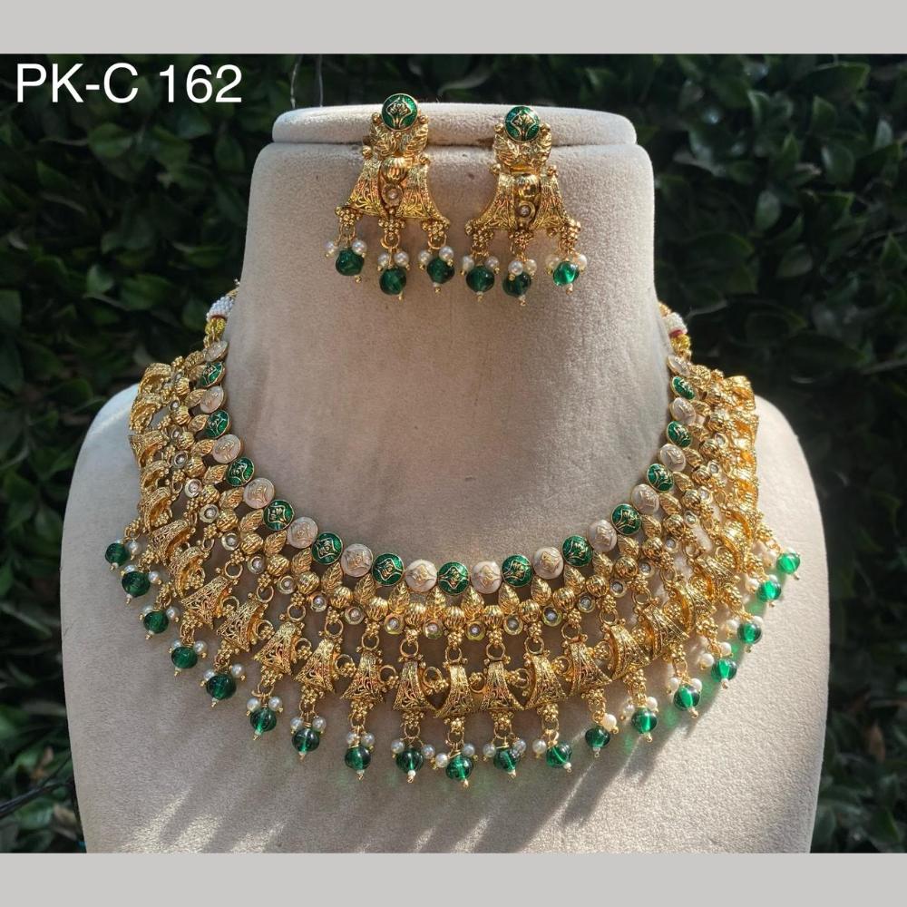 Royal Kundan Jewellery Gold Plated Crystal Stone & Meenakari Necklace Set