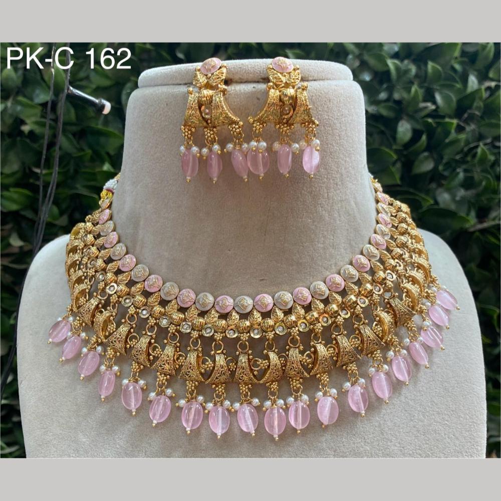 Royal Kundan Jewellery Gold Plated Crystal Stone & Meenakari Necklace Set