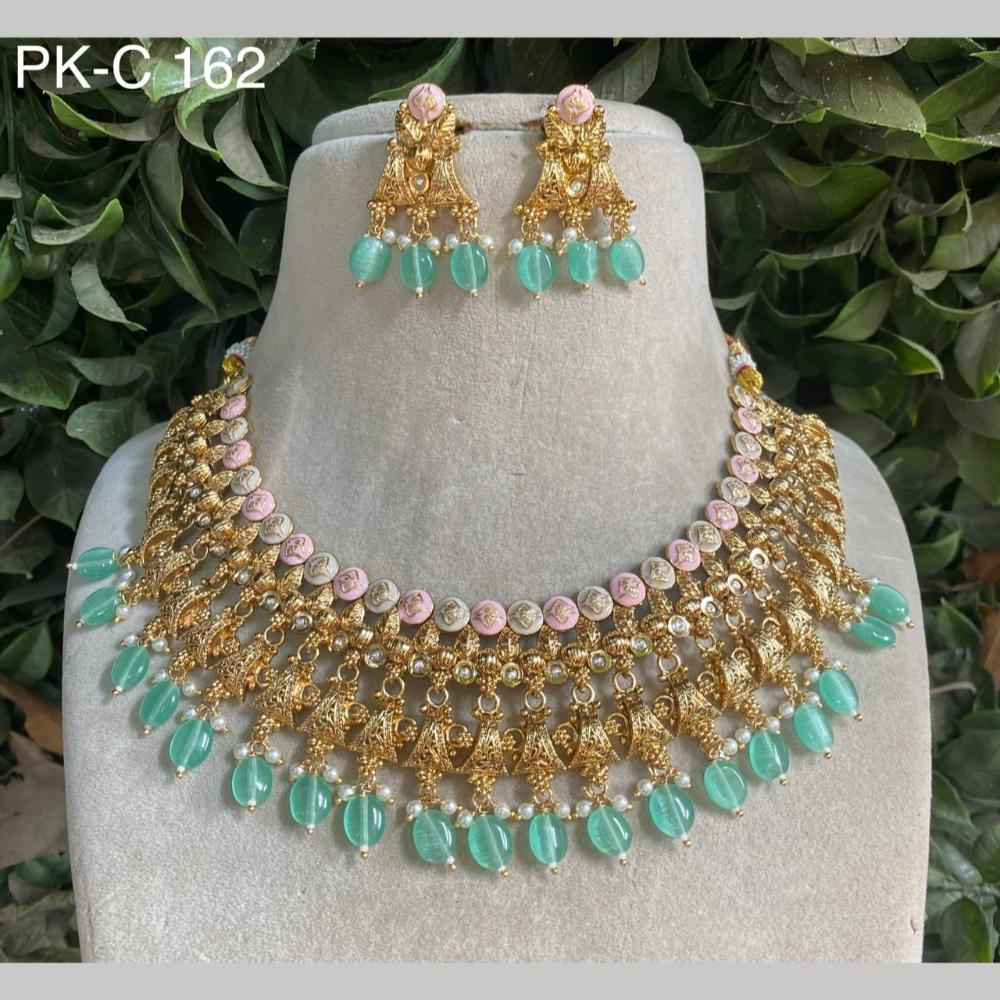 Royal Kundan Jewellery Gold Plated Crystal Stone & Meenakari Necklace Set