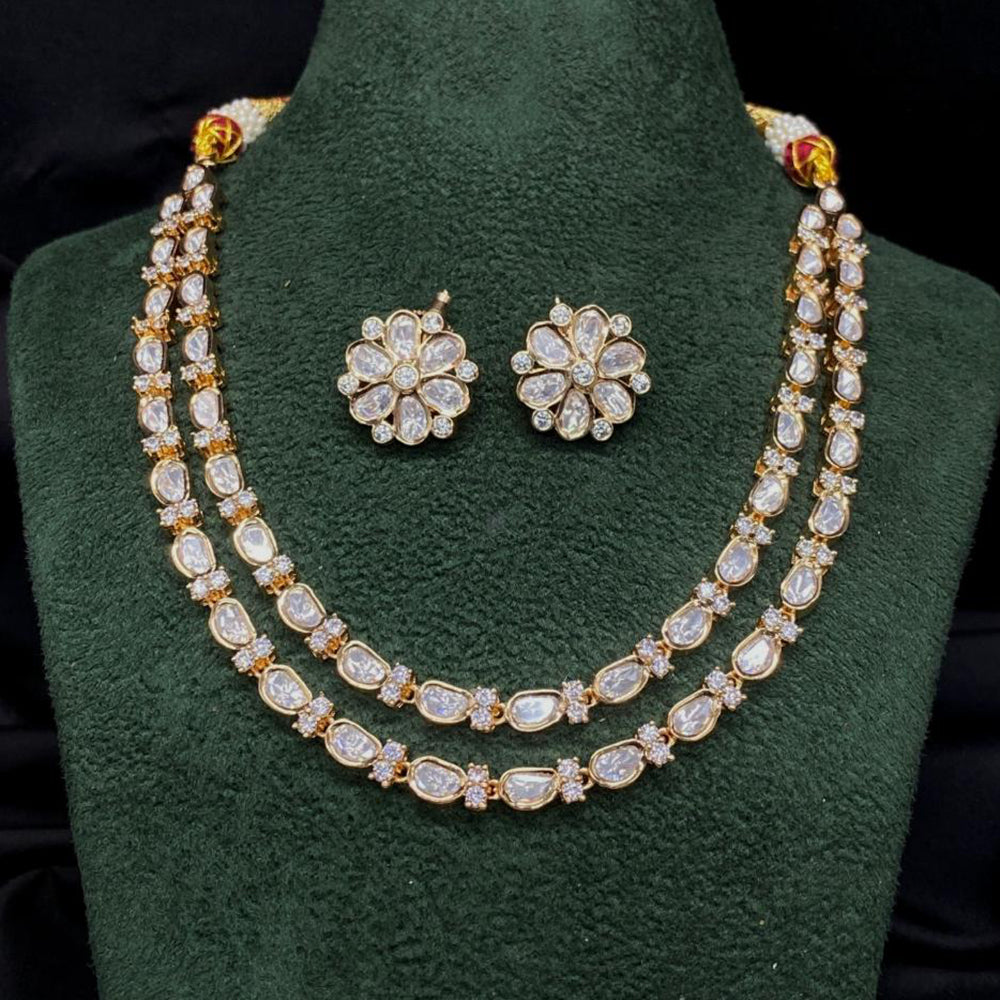 Royal Kundan Jewellery Rose Plated Crystal Stone Necklace Set