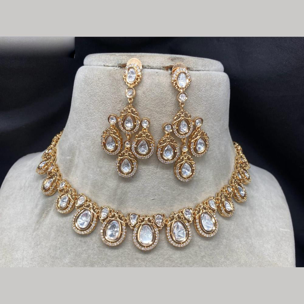 Royal Kundan Jewellery Gold Plated Crystal Stone Necklace Set
