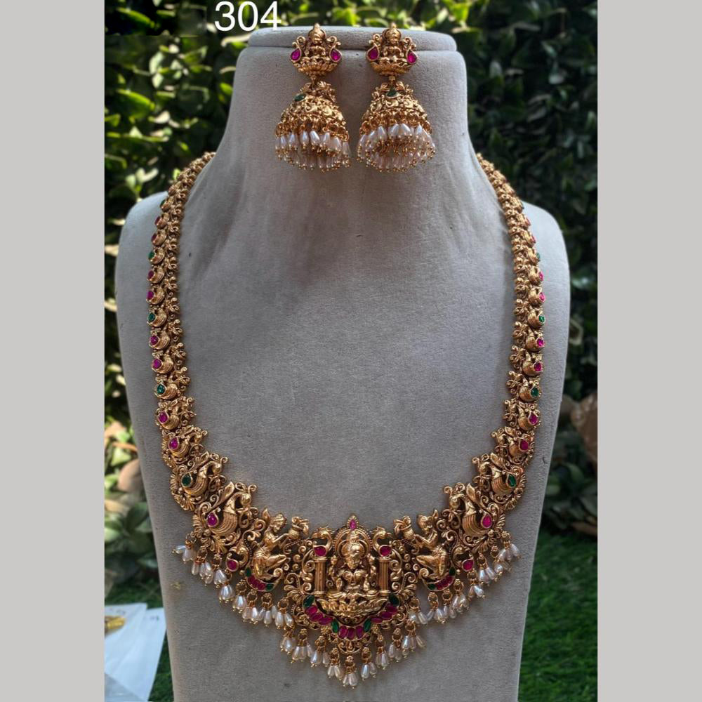Royal Kundan Jewellery Gold Plated Pota Stone Temple Necklace Set