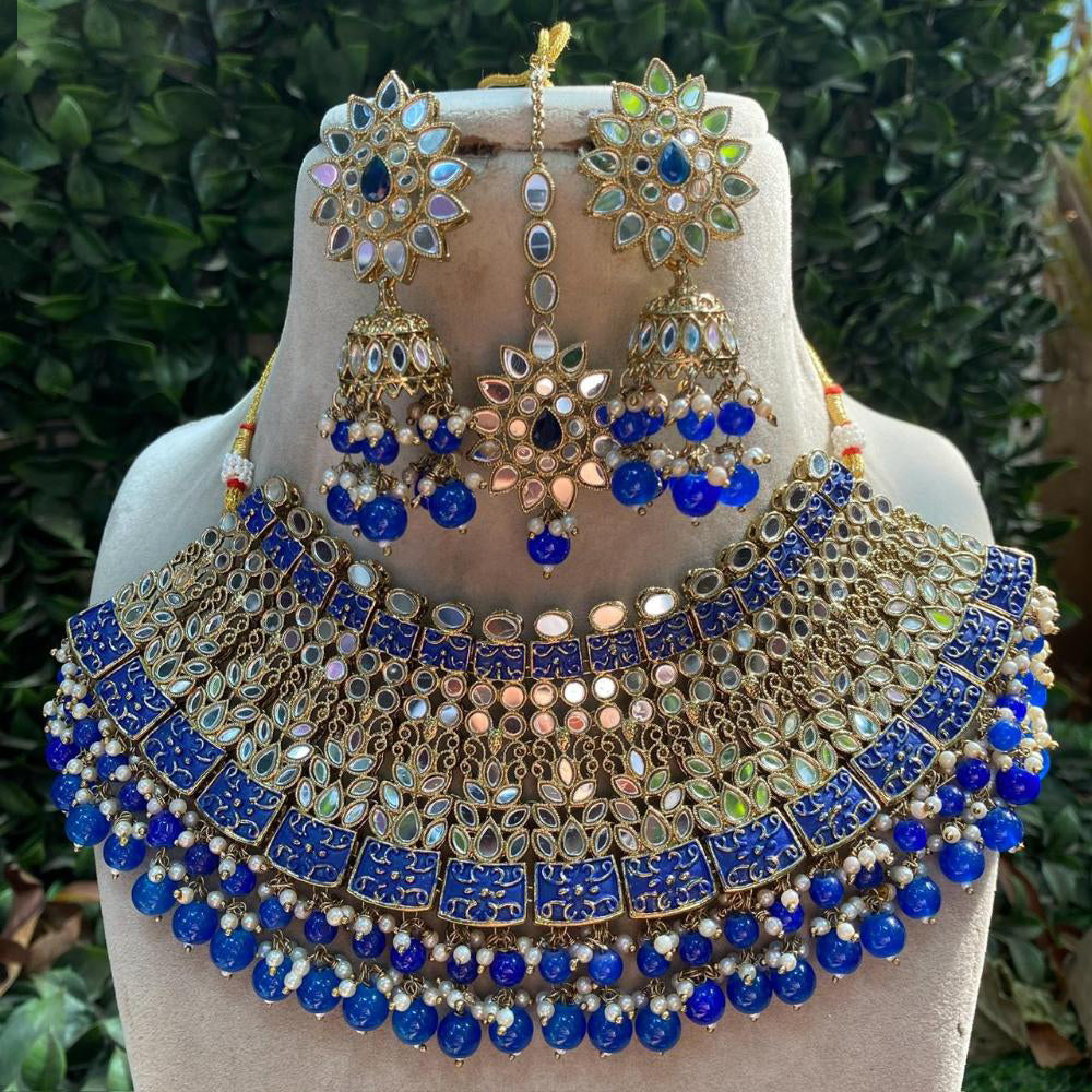 Royal Kundan Jewellery Gold Plated Miroor Stone Necklace Set