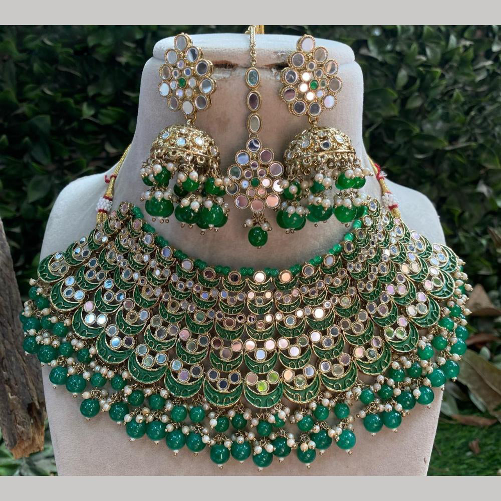 Royal Kundan Jewellery Gold Plated Miroor Stone Necklace Set