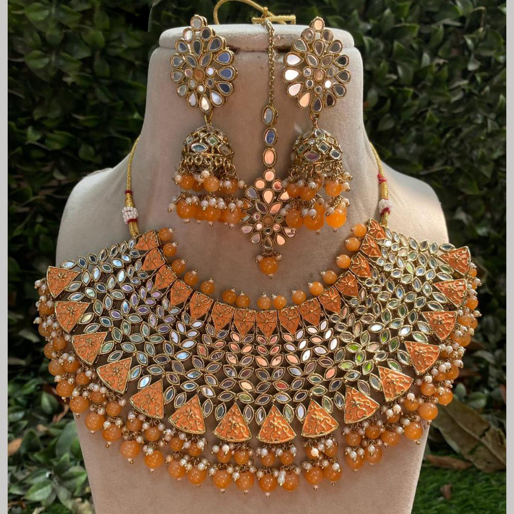Royal Kundan Jewellery Gold Plated Miroor Stone Necklace Set