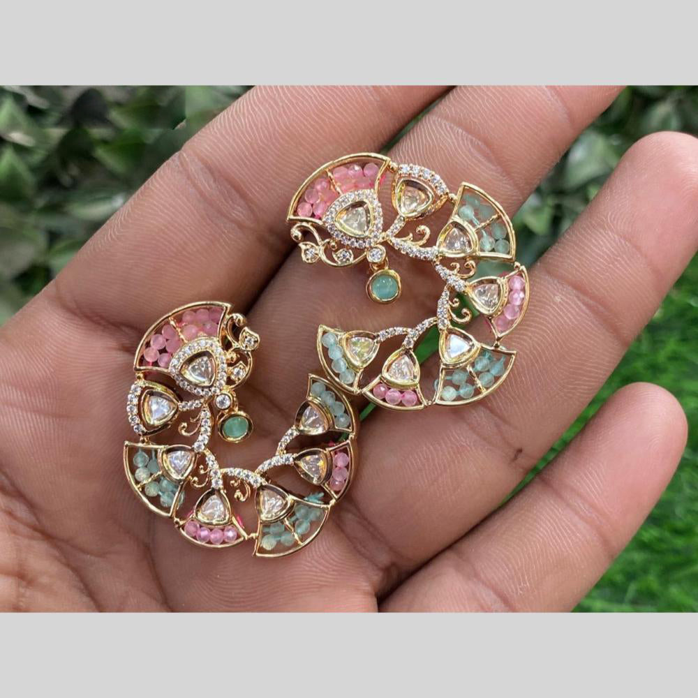 Royal Kundan Jewellery Gold Plated Polki Kundan And Pearls Stud Earrings