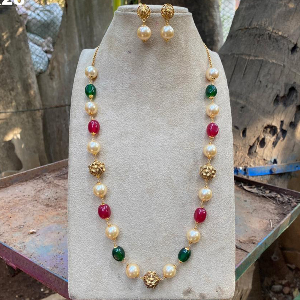 Royal Kundan Jewellery Gold Plated Beads Long Necklace Set